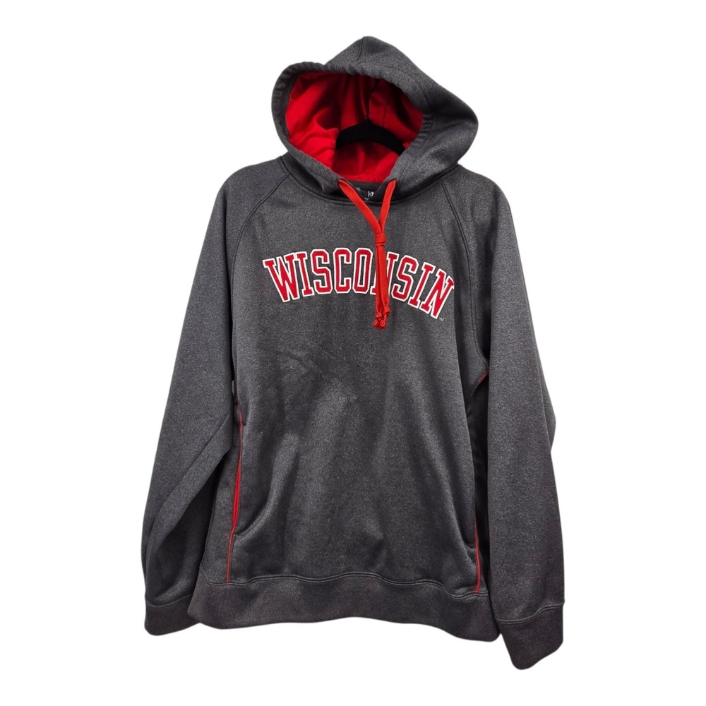 Knights Apparel Wisconsin Badger Sweatshirt Hooded Men LG Gray Red Logo Spellout